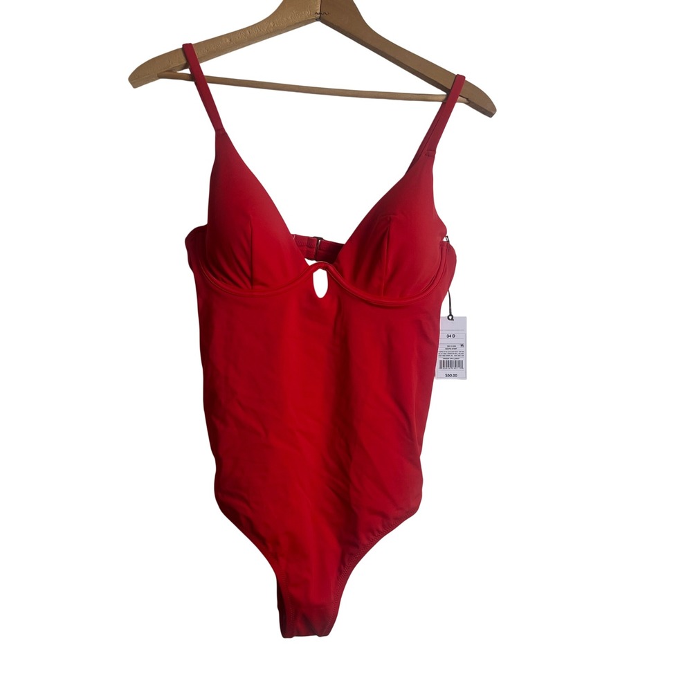 Shade & Shore Red Underwire Keyhole One Piece Swimsuit 34D Sexy Minimalist